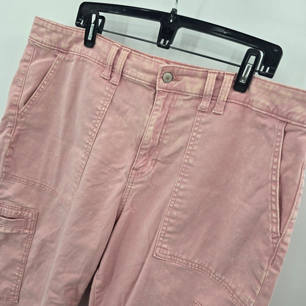 Terra & Sky Pants Women 18W Pink Acid Wash Cargo Pants High Rise Utility